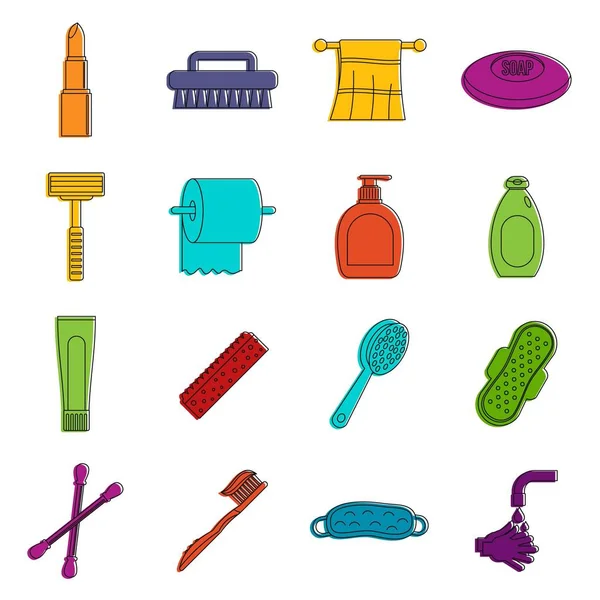 Hygiene tools icons doodle set — Stock Vector