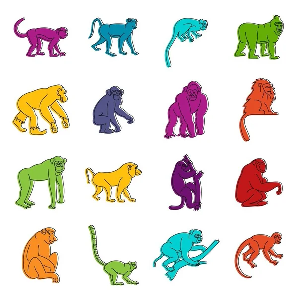 Tipo de macaco ícones doodle set — Vetor de Stock