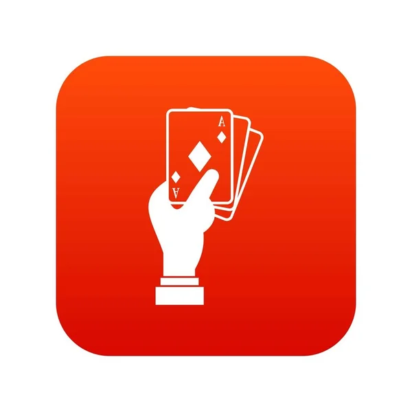 Main tenant cartes à jouer icône numérique rouge — Image vectorielle