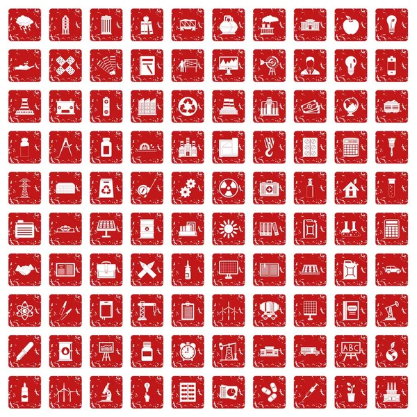 100 значков компании устанавливают красный гранж — стоковый вектор