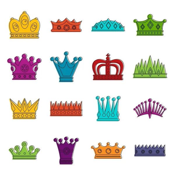 Ikony korony doodle zestaw — Wektor stockowy