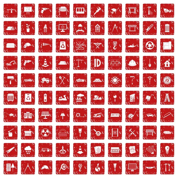 100 icônes du chantier rouge grunge — Image vectorielle