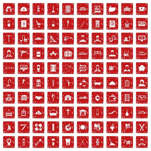 100 icônes artisanales ensemble grunge rouge — Image vectorielle