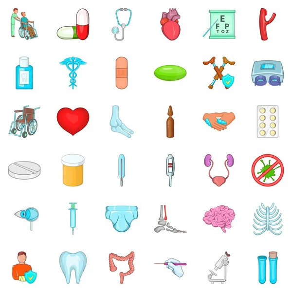 Hospital clinic ikoner set, tecknad stil — Stock vektor