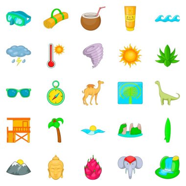 Sıcak ülke Icons set, karikatür tarzı tatil