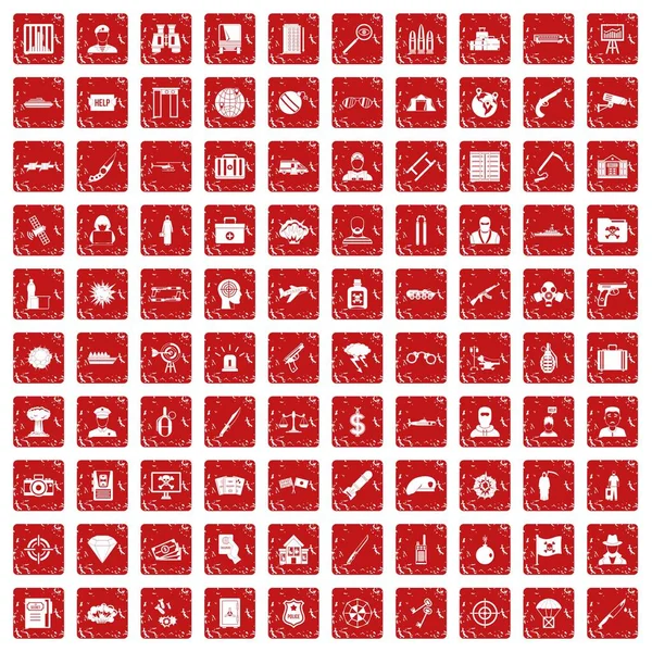 100 icônes antiterroristes en rouge — Image vectorielle