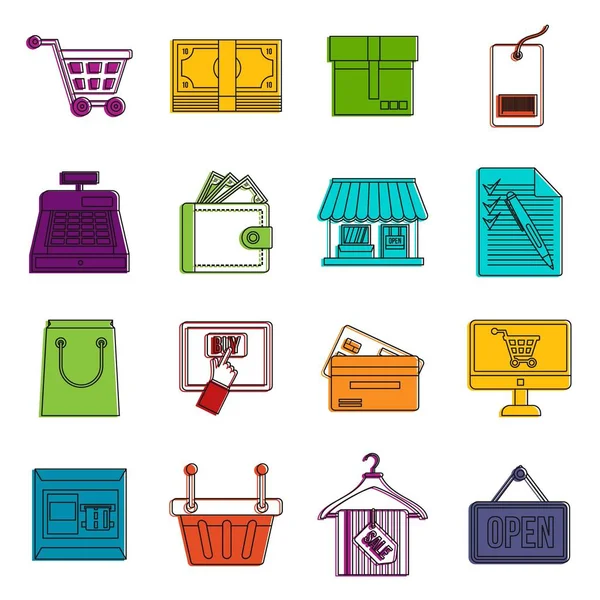 Iconos de compras doodle set — Archivo Imágenes Vectoriales