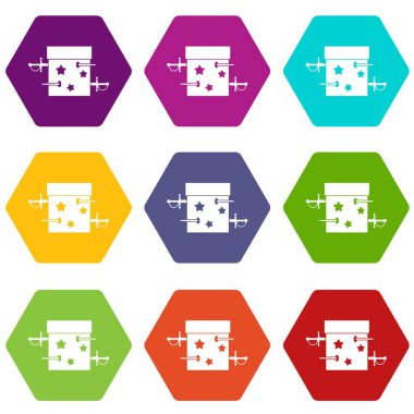 Renk altı yüzlü kılıç kutusu yanılsama Icon set
