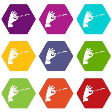 Renk altı yüzlü büyücü el ile bir sihirli değnek simgesi ayarla