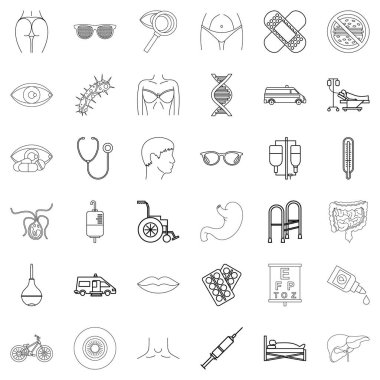 İnsan sağlığı Icons set, anahat stili