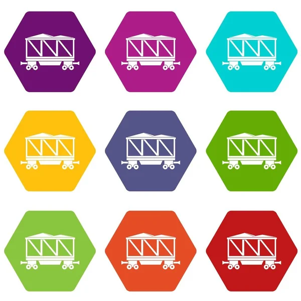 Icono de vagón ferroviario set color hexaedro — Archivo Imágenes Vectoriales