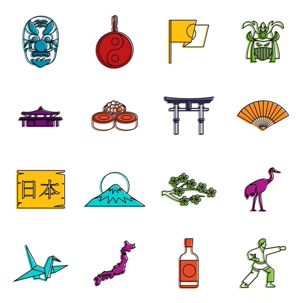 Japan pictogrammen doodle set — Stockvector