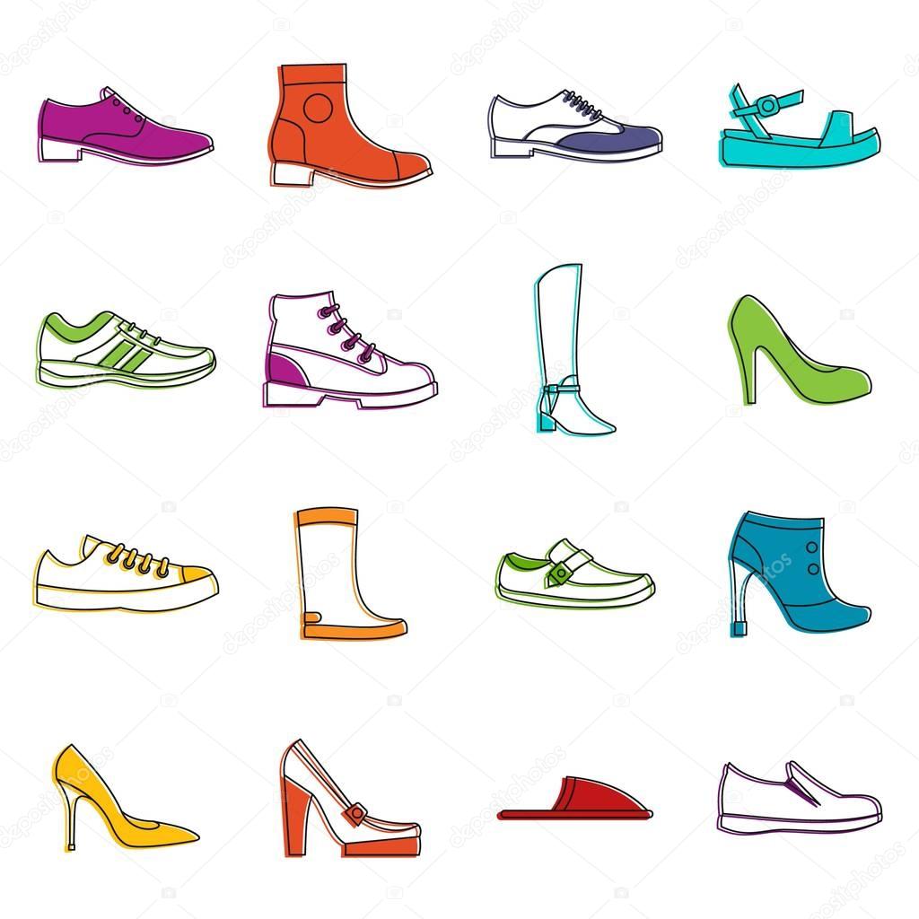 Shoe icons doodle set