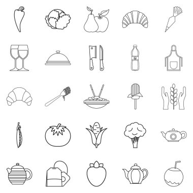 Çay plantasyon Icons set, anahat stili