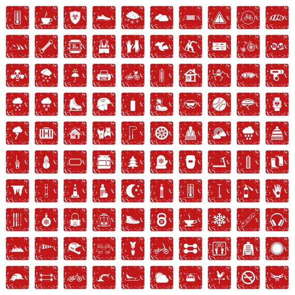 100 handschoen pictogrammen instellen grunge rode — Stockvector