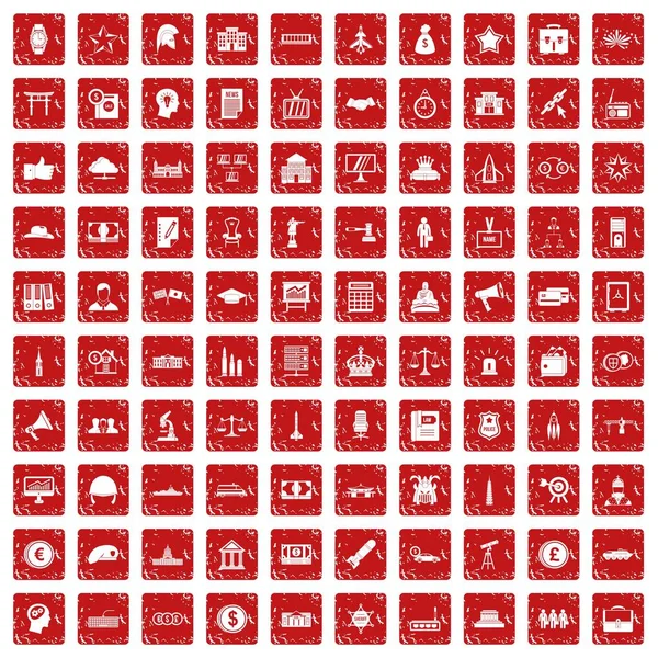 100 government icons set grunge red — Stock Vector