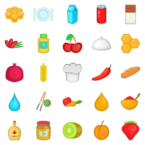 Vegetarian cuisine icons set, cartoon style — Stock Vector