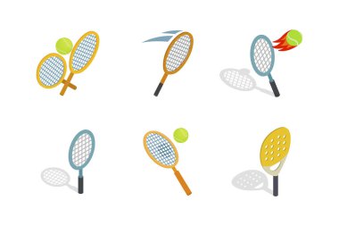 Tenis raket simge seti, izometrik stili