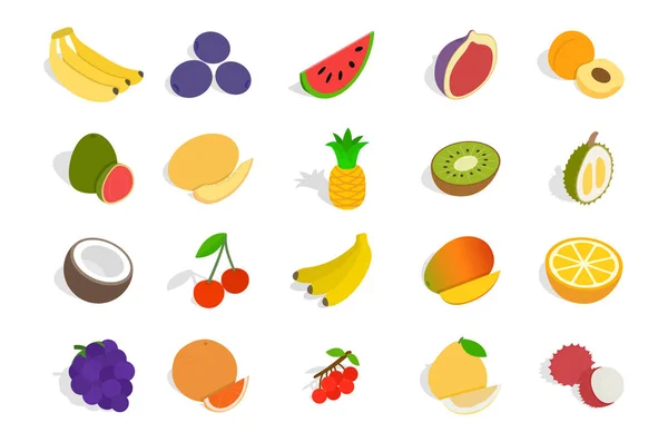 Conjunto de iconos de frutas, estilo isométrico — Vector de stock