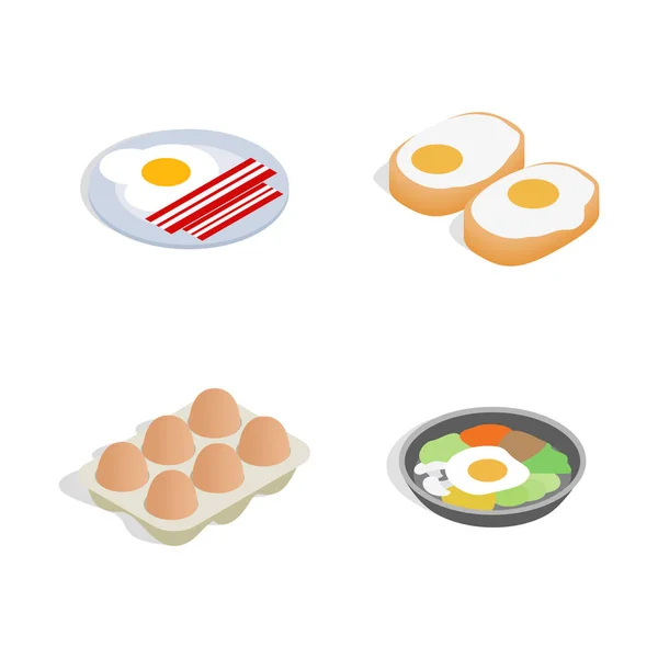 Symbol-Set für Eierspeisen, isometrischer Stil — Stockvektor