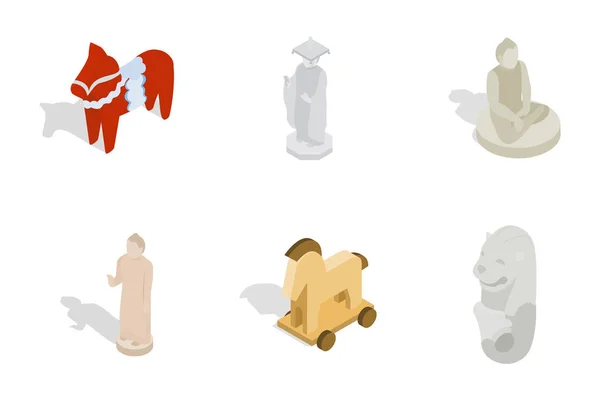 Set de pictograme statuie, stil izometric — Vector de stoc