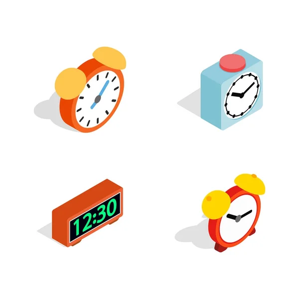Conjunto de iconos de reloj despertador, estilo isométrico — Archivo Imágenes Vectoriales
