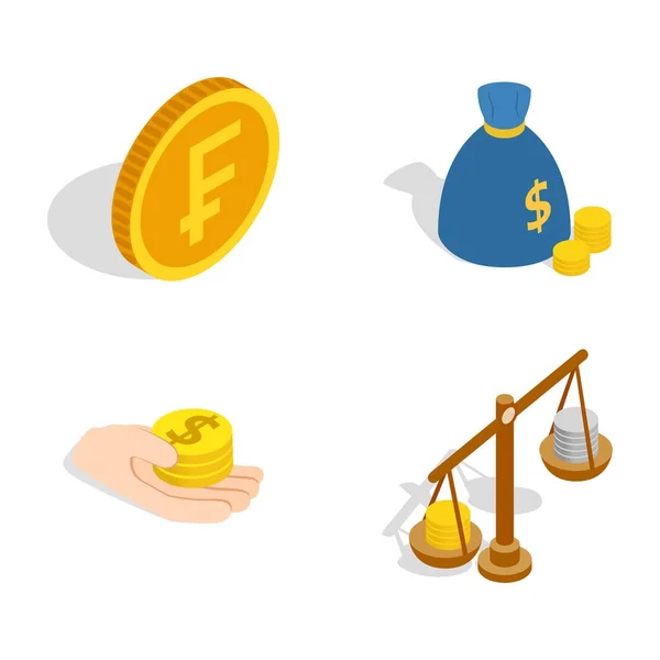 Coin icon set, isometric style — Stock Vector