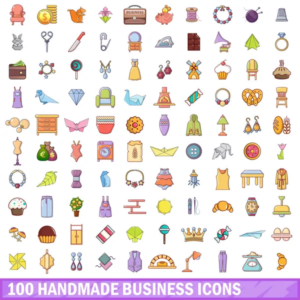 100 handgemachte Business-Ikonen im Cartoon-Stil — Stockvektor