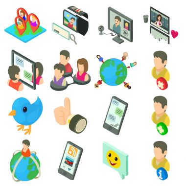 Sosyal ağ Icons set, izometrik stili