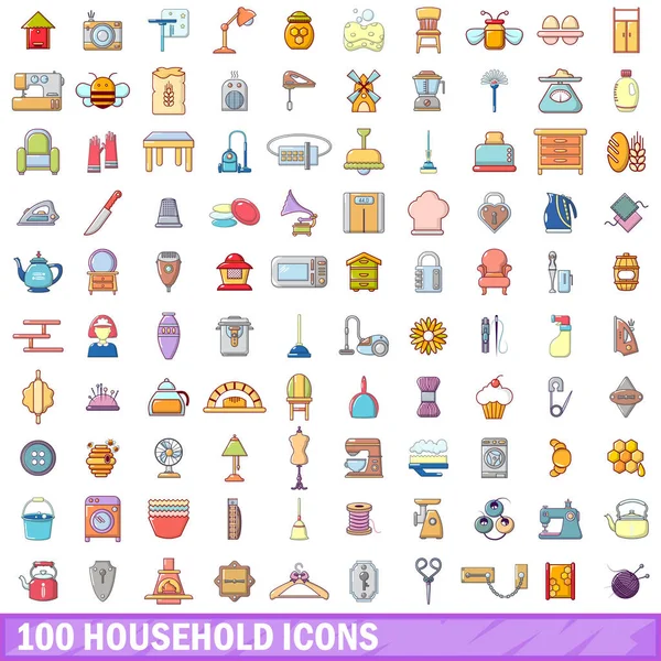 100 ev Icons set, karikatür tarzı