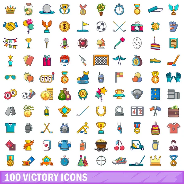 100 iconos de la victoria conjunto, estilo de dibujos animados — Vector de stock