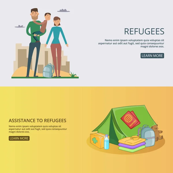 Refugiado banner set concepto vector ilustración — Vector de stock