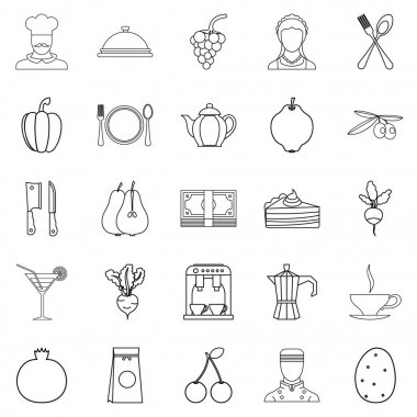 Hafif yiyecekler Icons set, anahat stili