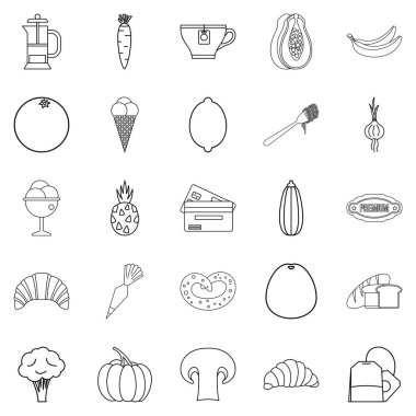 Hafif yemek Icons set, anahat stili