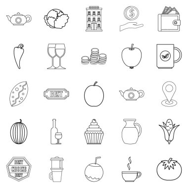 Continental Kahvaltı Icons set, anahat stili