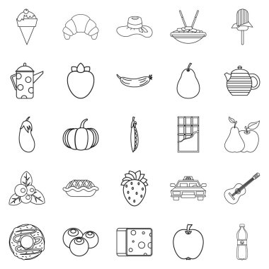 Öğle Yemeği Icons set, anahat stili