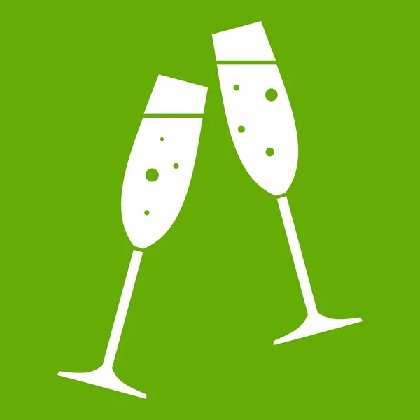 Två glas champagne ikonen grön — Stock vektor