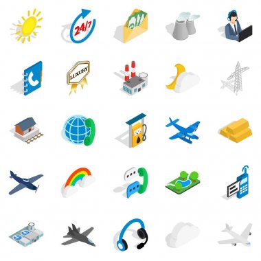 Uçak Icons set, izometrik stili