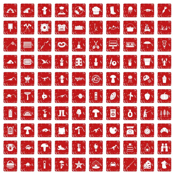 100 hobby pictogrammen instellen grunge rode — Stockvector