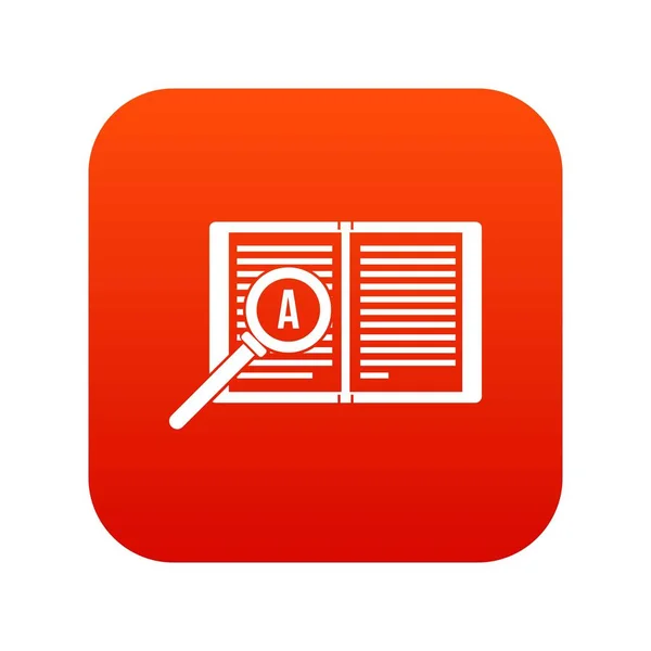 Magnifying glass over open book icon digital red — Stock Vector