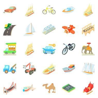 Hızlı Icons set Araba sürme, çizgi film tarzı