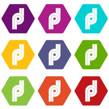 Renk altı yüzlü küçük yol kavşağı Icon set