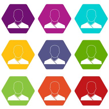 Renk altı yüzlü Budist keşiş Icon set