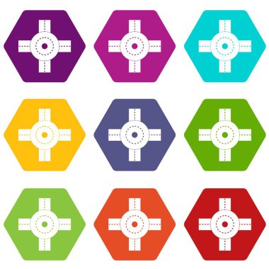 Renk altı yüzlü büyük yol kavşağı Icon set