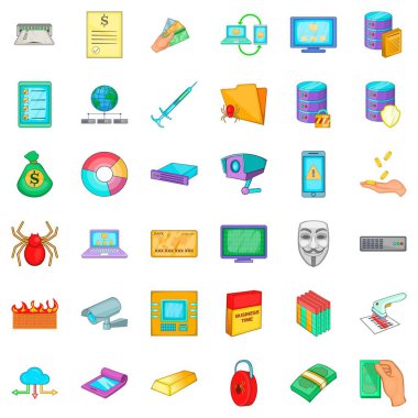 Bilgi güvenlik Icons set, karikatür tarzı