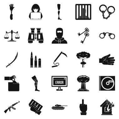 İhlali Icons set, basit tarzı