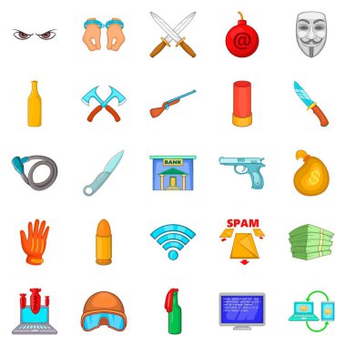 Suç Icons set, karikatür tarzı