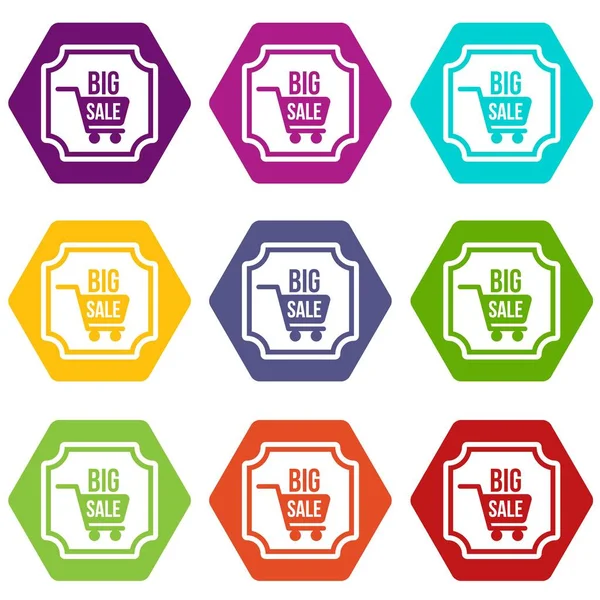 Big sale sticker icon set color hexahedron — Stock Vector