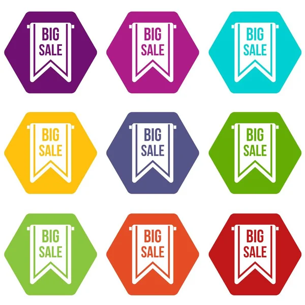 Big sale banner icon set color hexahedron — Stock Vector
