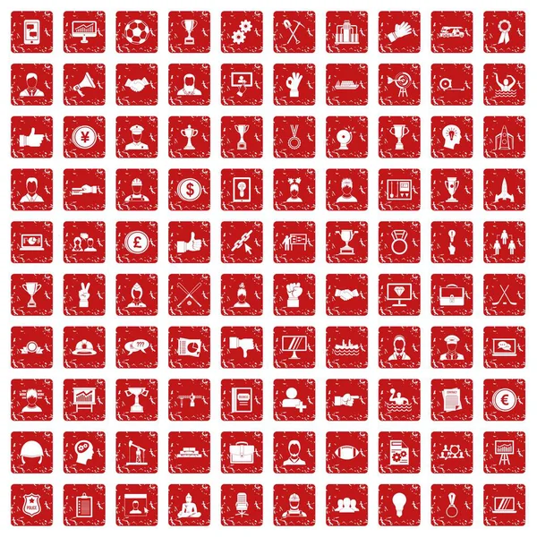 100 icônes de leadership mis grunge rouge — Image vectorielle